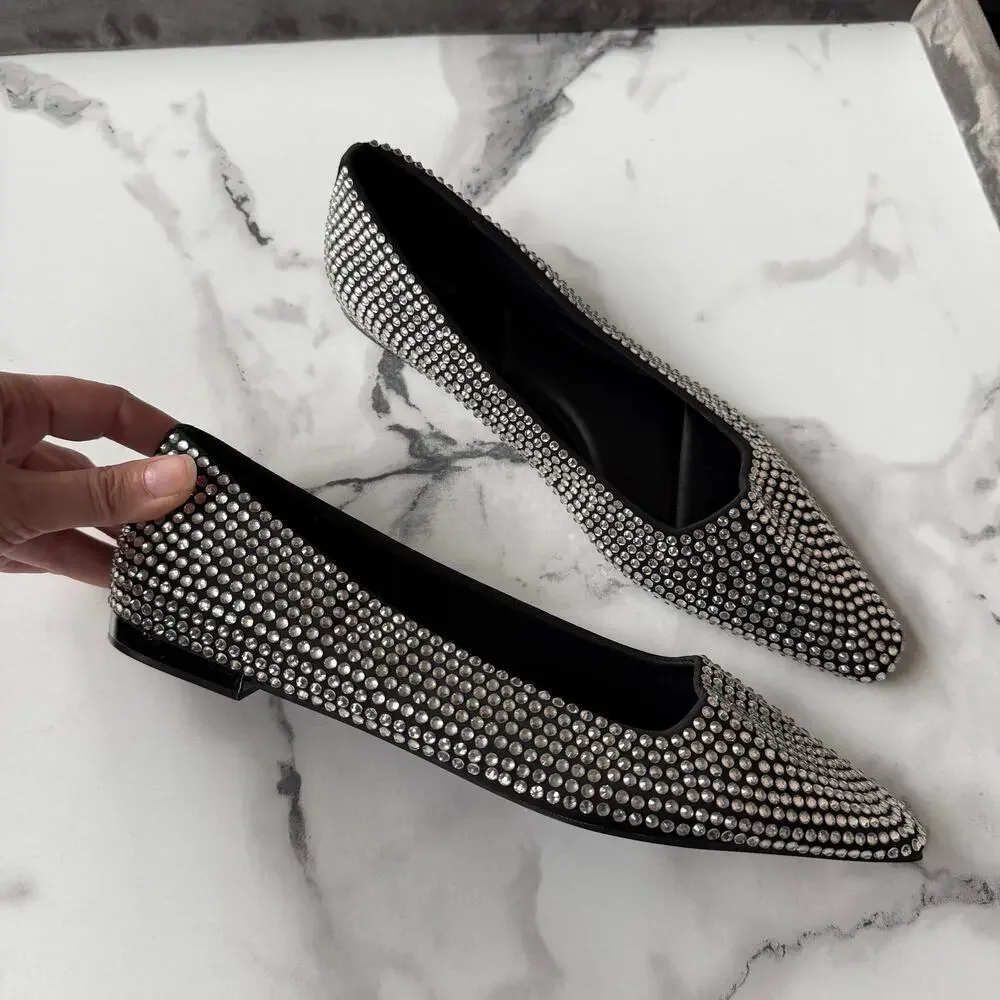 Zara Ballet Flats Rhinestone Embellished Pointed Toe Size 39 - Picture 2 of 6